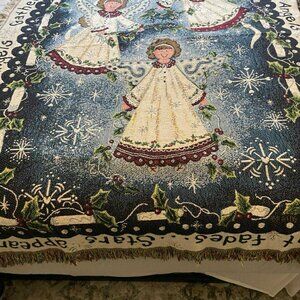 Christmas Angels Tapestry Throw with Fringe 46x70